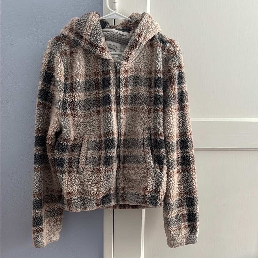 Plaid Sherpa Hoodie Jacket